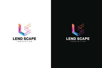 Lend Scape innovation logo on contrasting black and white backgrounds showcasing modern geometric design elements