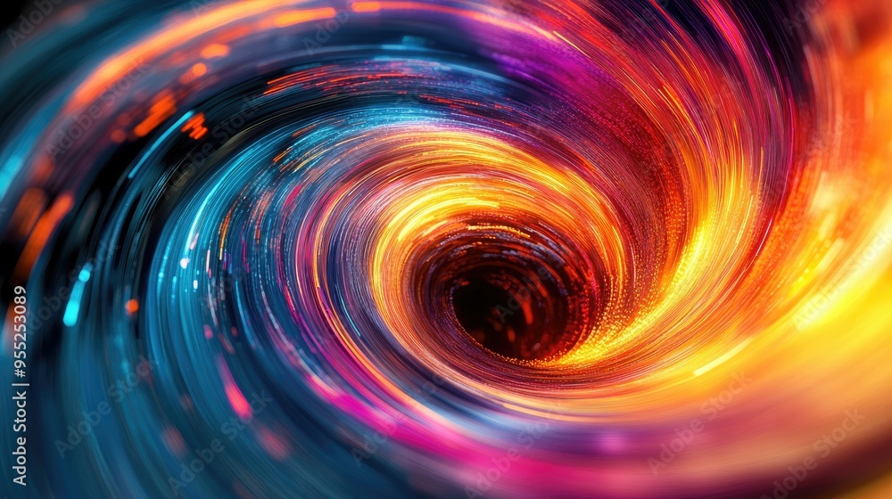 Poster a dynamic and abstract image of a stock market graph, with swirling lines and vibrant colors, repres