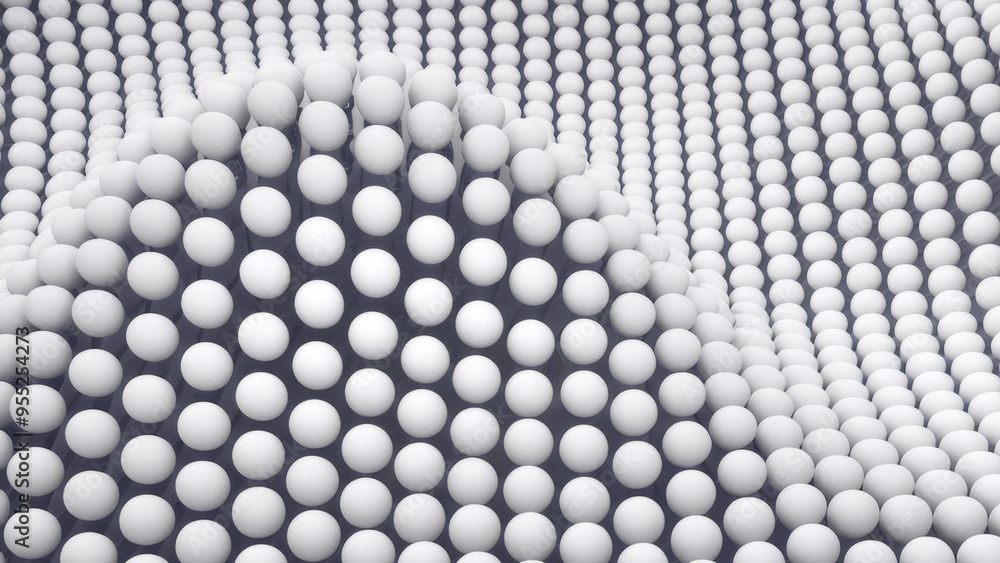 Poster white sphere pattern. abstract 3d pattern of white spheres forming a wave-like formation.
