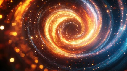 Obraz premium Abstract glowing swirl effect with bright, circular neon lights and lens flares, evoking a sci-fi theme of power energy elements in a dynamic and magical arena