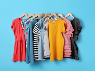 Obraz premium Colorful Dresses on Hangers. Lifestyle