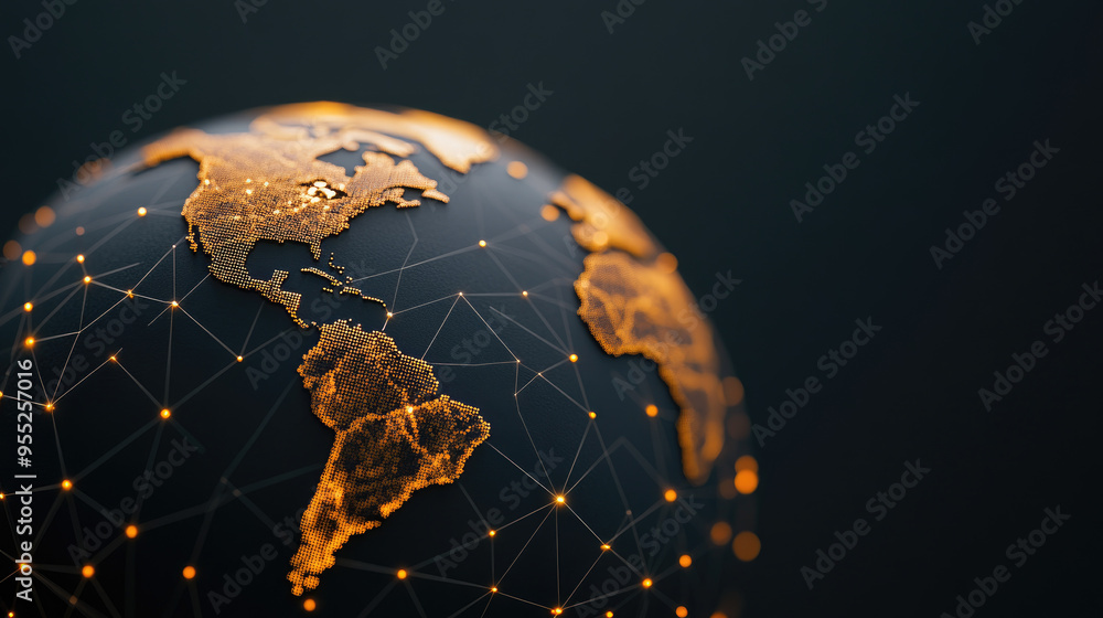 Poster digital globe network, an illuminated globe showcasing the americas intertwined with glowing connect