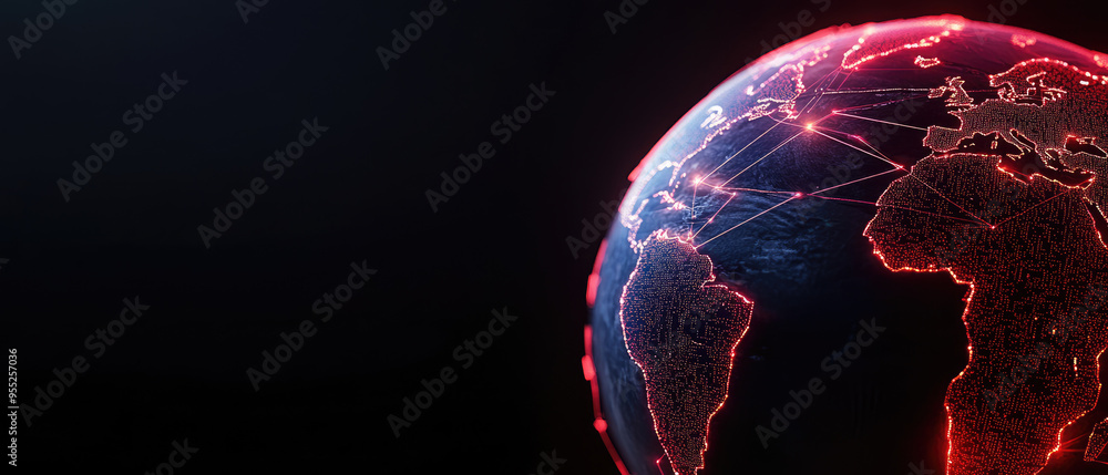 Poster digital globe with network connections, a glowing depiction of earth highlighting digital connectivi