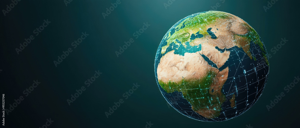 Poster digital earth model, a detailed representation of our planet showcasing continents and landforms, hi