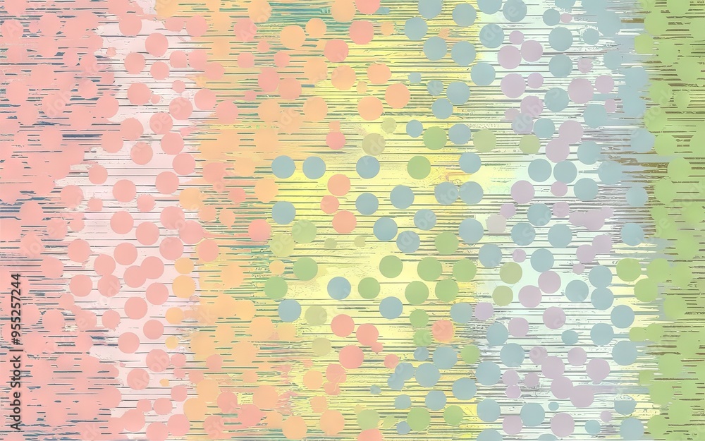 Poster pastel polka dot pattern. abstract digital art with multicolored polka dots and horizontal lines in 