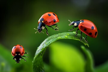 Obraz premium Ladybugs, flying through the air, graceful arcs make the garden come alive with their movement