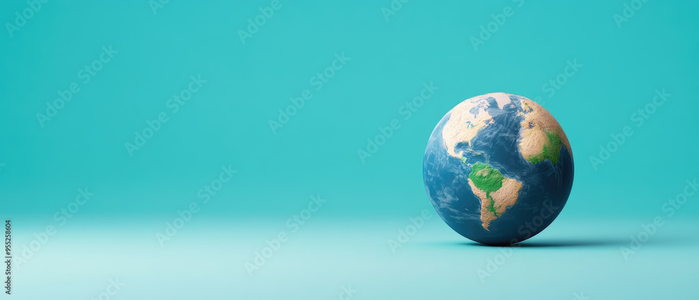 Poster global perspective, vibrantly colored globe against a bright, minimalist backdrop symbolizing unity 