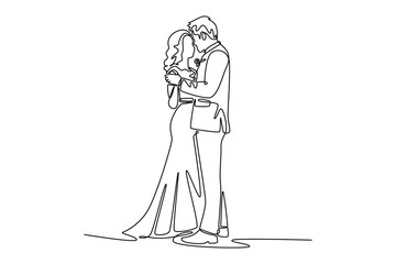 Continuous one line drawing wedding concept. Doodle vector illustration.