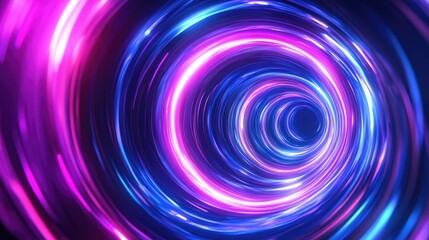 Bright neon swirl trails forming an abstract circular pattern, with lens flares and luminous effects, creating a sense of dynamic energy and futuristic power