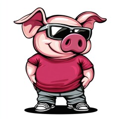 Naklejka premium Cool Pig in Sunglasses Cartoon Illustration