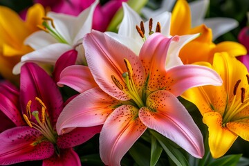 Lilies, bold and bright, eye-catching colors make them the focal point of any floral display