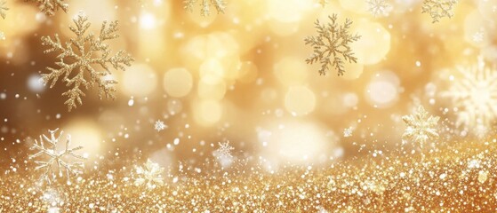 gold christmas background with snowflakes and gold sequins