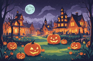 Fototapeta premium cute halloween festival illustration pattern background cartoon with ghost and pumpkin