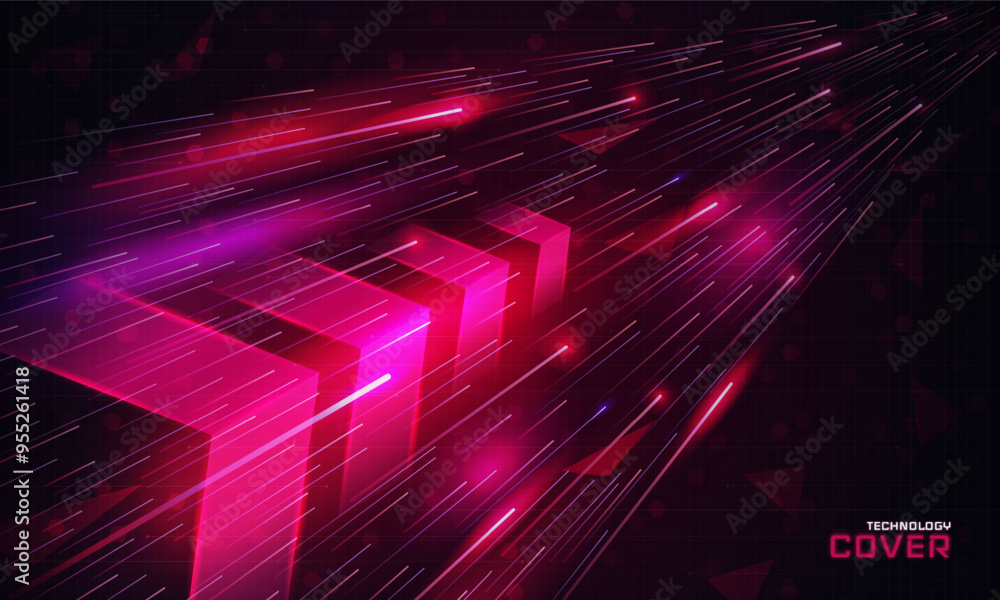 Aufkleber Technology line background. Web connection bandwidth. Motion arrow. Neon sparkles. Blurred movement. Speed light. Flow direction. Abstract energy. Transfer stream. Vector tech banner