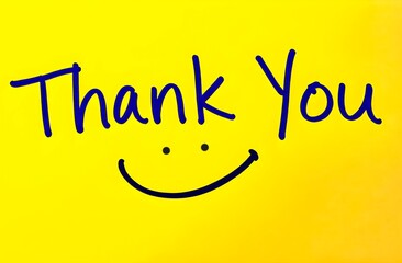 Thank You Note With Smiling Face on Bright Yellow Background for Expressing Gratitude