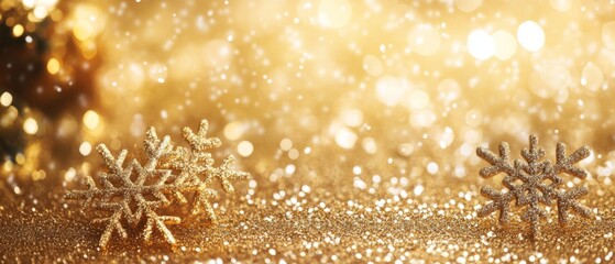 gold christmas background with snowflakes and gold sequins