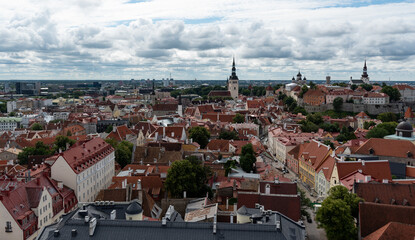Tallinn Estonia cityscape. View from tower of Saint Olaf Church of old city of Tallin