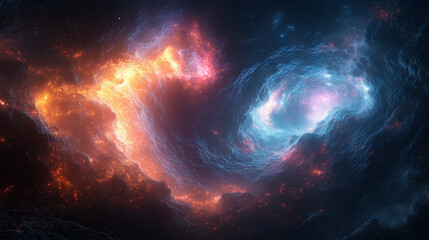 A beautiful blue and orange galaxy with many stars