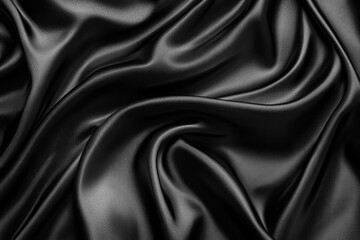 Fototapeta premium Black satin fabric background. Top view. Shiny, wavy silk texture for the design of elegant. Fashion backdrop. Wallpaper. Luxury banner