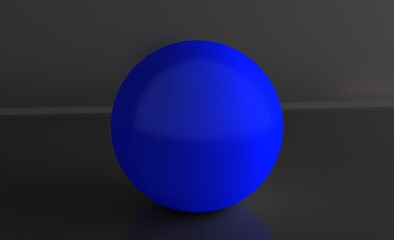 Blue ball on black background. Blue sphere isolated.	

