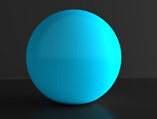 Blue ball on black background. Blue sphere isolated.