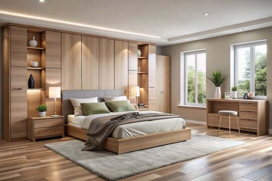 In this modern retreat, MDF furniture in calming neutral hues sets the tone for a cozy atmosphere, punctuated