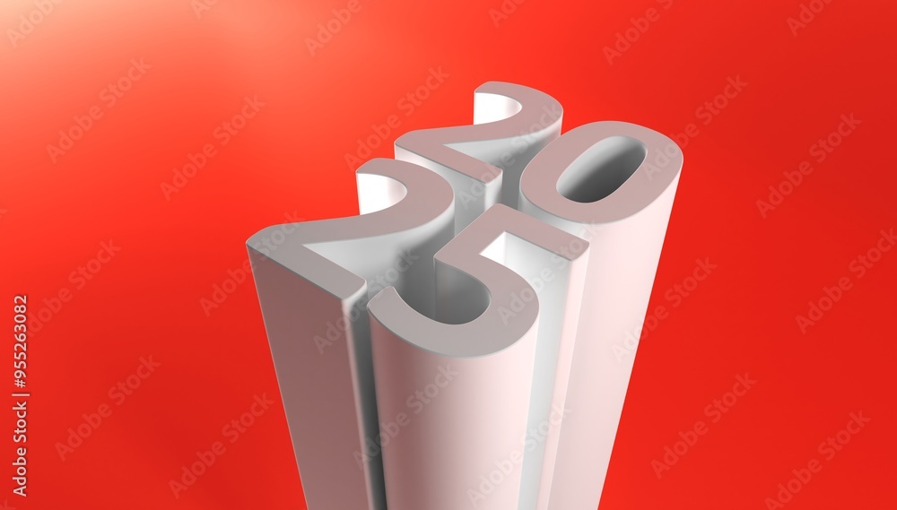 Poster 2025 new year card with modern gradient style 3d realistic year number. volumetric digits 2025 at an