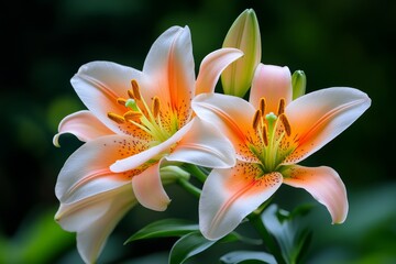Fototapeta premium Lilies, on a summer day, glowing in sunlight capture the essence of warmth and brightness