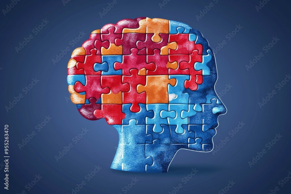 Poster neurobehavioral disorders brain cortex vibrant representation of a brain constructed from colorful p