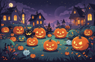 cute halloween festival illustration pattern background cartoon with ghost and pumpkin