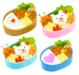 いろんなお弁当のイラストセット　キャラ弁