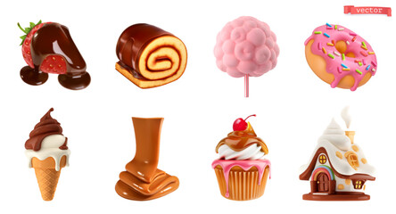 Sweet food. 3d vector realistic icon set