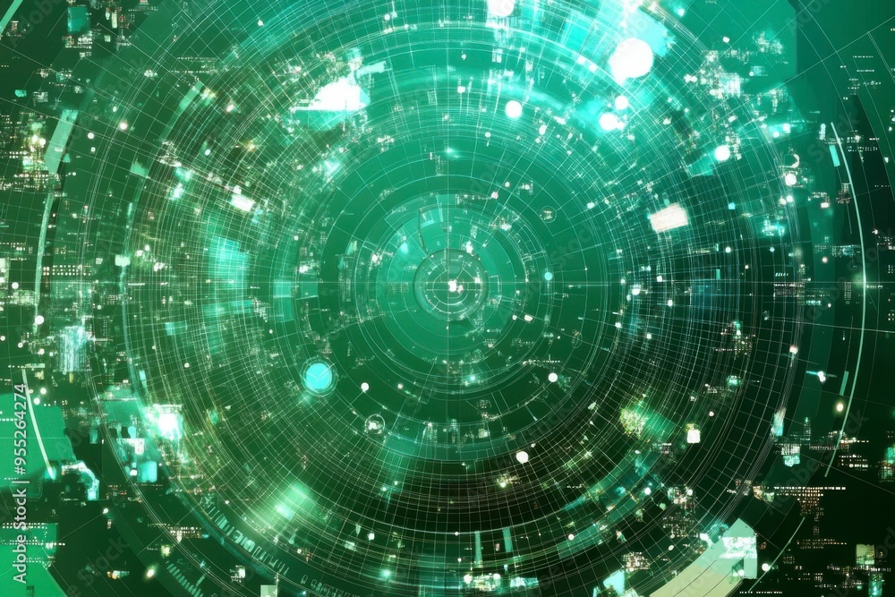 Aufkleber abstract green digital network with lights
