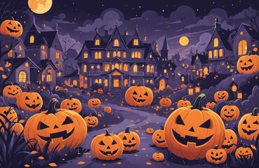 Fototapeta premium cute halloween festival illustration pattern background cartoon with ghost and pumpkin