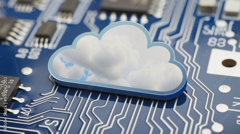 Poster abstract cloud computing concept with cloud icon on circuit board technology background