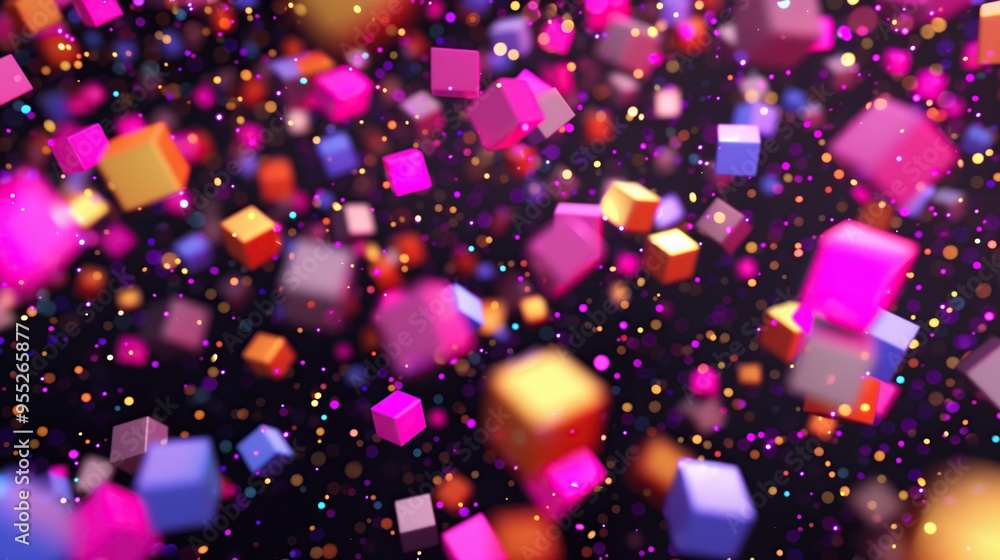 Poster abstract colorful background of 3d cubes on dark