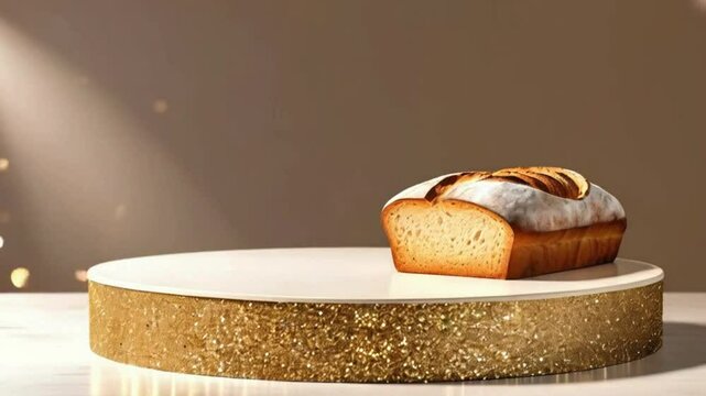 Empty Podium with Bakery Items for Product Showcase,3D Podium Display with Fresh Bakery Goods, Podium with Bread and Pastries for Product Display, Creative Podium Design with Fresh Bakery