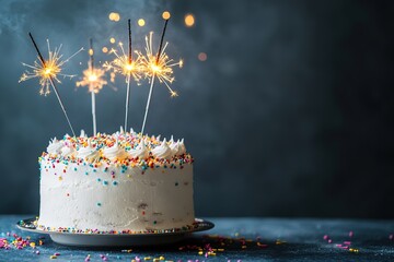 Celebration cake with sparklers and colorful sprinkles