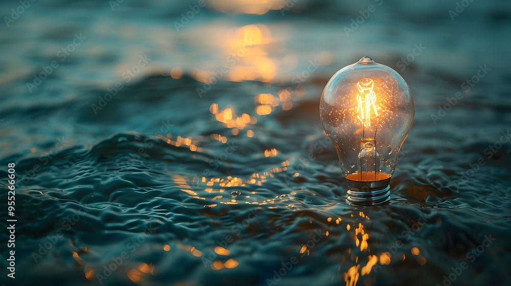 Poster illuminating the depths submerged lightbulb symbolizing of new ideas and unknown territories