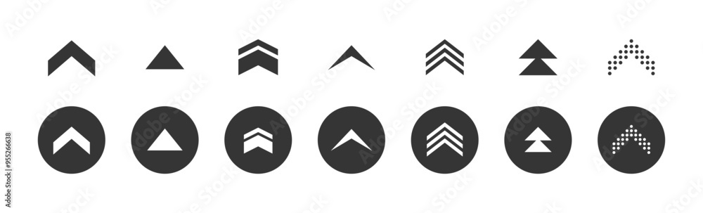 Poster arrow cursor round icon set. modern web up down black arrows sign symbol collection