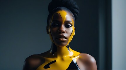 abstract representation pretty black woman yellow paint exploring emotions emptiness despondency apathy desperation worthlessness