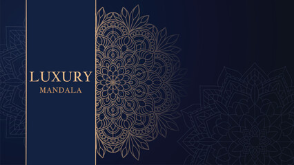 Luxury geometric light gold gradient dark blue mandala background. Design for any card, birthday, other holiday, islamic pattern