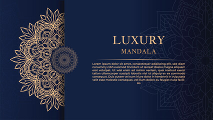 Luxury geometric light gold gradient dark blue mandala background. Design for any card, birthday, other holiday, islamic pattern