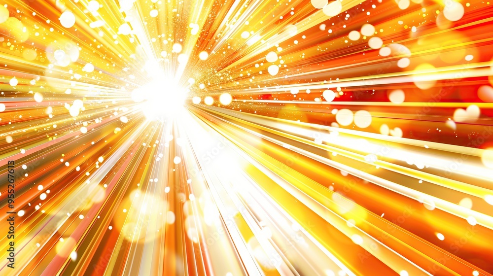 Poster abstract background with golden rays of light and bokeh brust