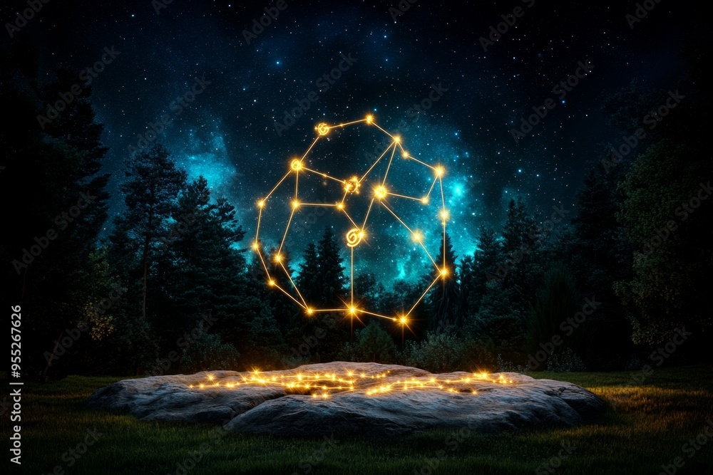 Wall mural zodiac signs as constellations in the night sky, captured in a celestial-themed artwork where each z