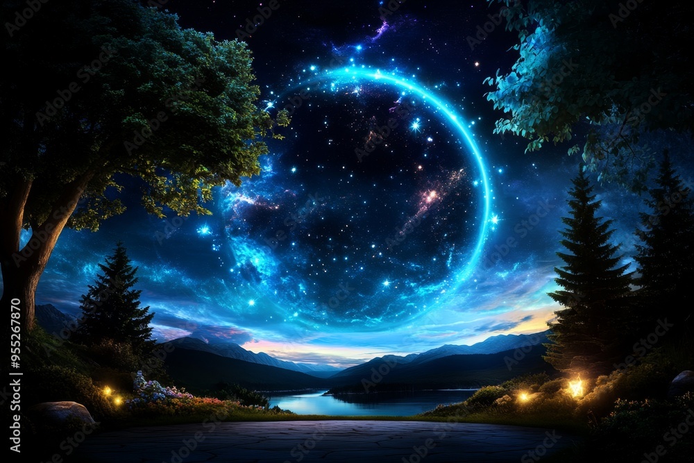Wall mural zodiac signs as guiding stars, depicted in an artwork where each zodiac sign is a bright star in the