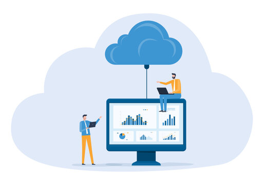business technology cloud computing service concept and datacenter storage server connect on cloud with administrator and developer team working concept
