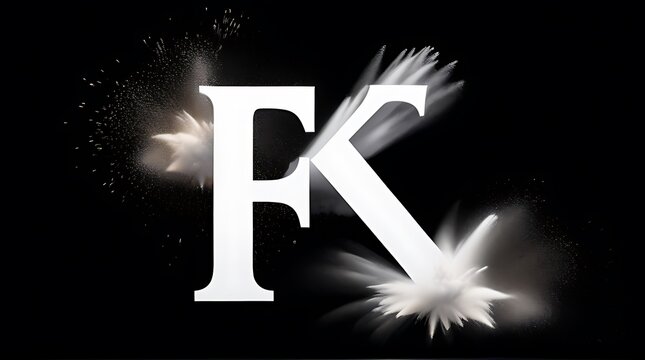 letters f g h j k depicted white powder explosion font isolated black background white dust burst contrasting sharply text
