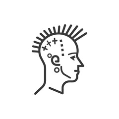 Line Art Illustration of a Person with a Spiky Haircut and Facial Piercings
