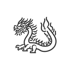 Fototapeta premium Line art illustration of a Chinese dragon with a curled tail